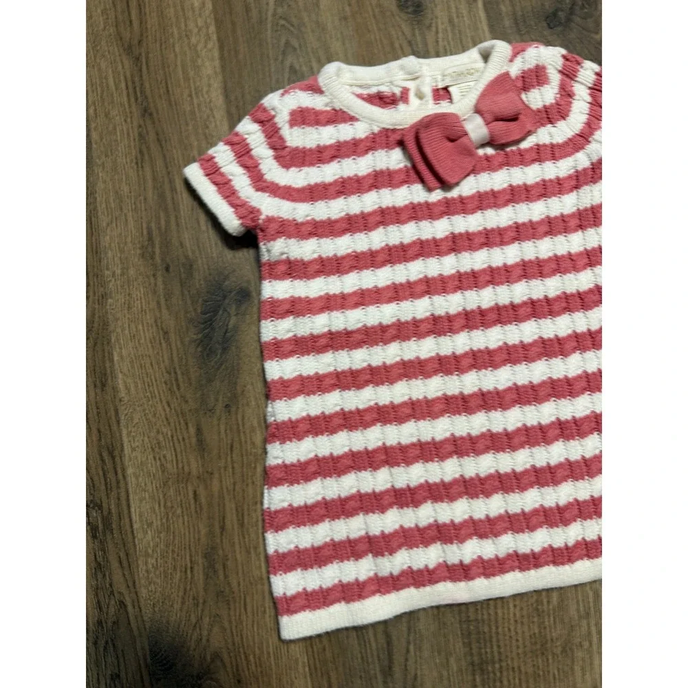 Cynthia Rowley Dress Baby Girl Size 6-9M Red White Striped Cable Knit Bow